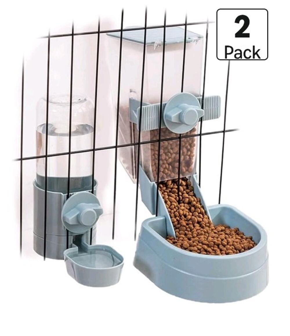 Rabbit Food and Water Bowl Set, Automatic Feeder Lid for Animals(Blue)